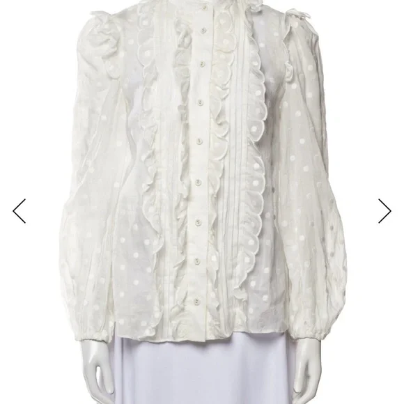 ZIMMERMANN blouse. White blouse with embroidered polka dot throughout. - Picture 5 of 10